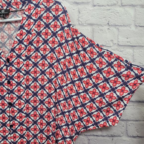 Curations Button Front Popover Dress Sz M Belted Retro Housewife Geometric Boho - Picture 3 of 9